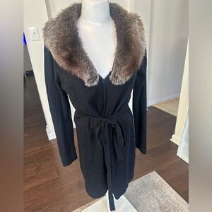 Karen Kane Black Long-line Faux Fur Cardigan Sweater M